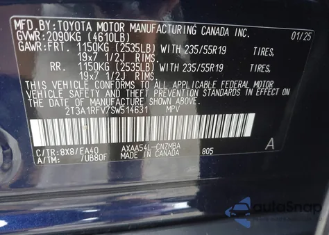 2025 Toyota Rav4 Xle Premium z USA, uszkodzony, nr VIN 2T3A1RFV7SW514631